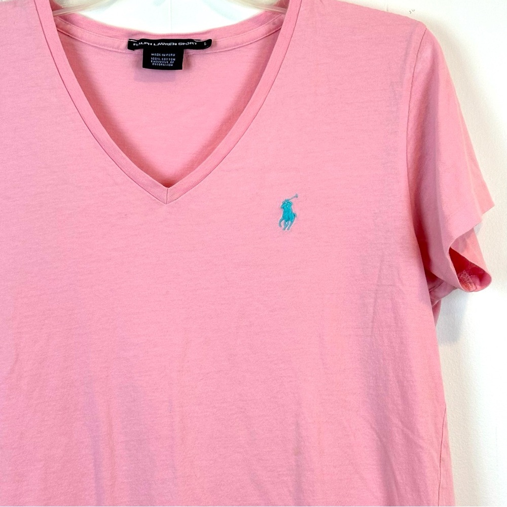 Vintage Ralph Lauren Sport Pastel Pink V Neck Tee Size L 🔥 - Picture 5 of 6